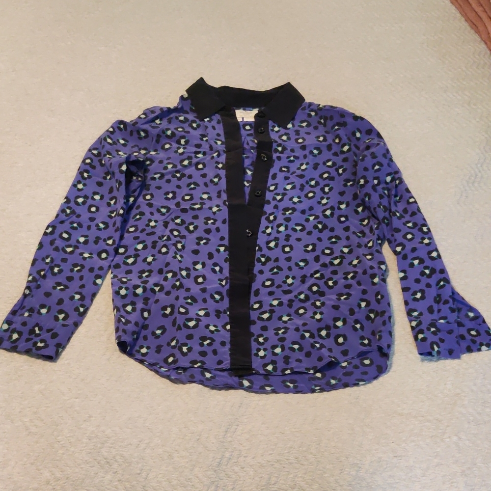 Kate Spade Blue Leopard Blouse Size 00